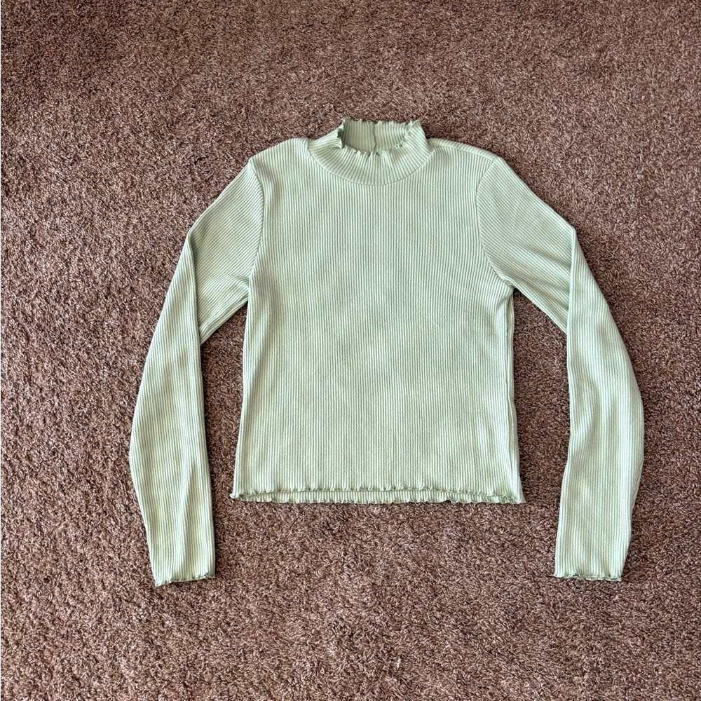 American Eagle Mock Neck L/S Ribbed Shirt Mint Green Size L